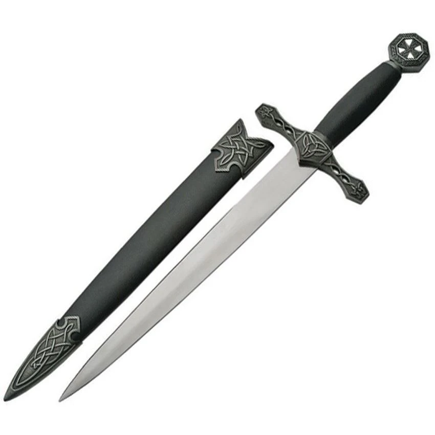 China Made 211166 Celtic Stainless Dagger Fixed Blade Knife With Black Metal Handle 3 China Made 211166 Celtic Stainless Dagger Fixed Blade Knife With Black Metal Handle