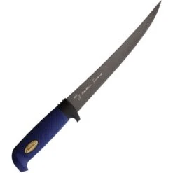 Marttiini 846014T Martef Fillet Knife With Blue Textured Rubber Handle And Leather Sheath